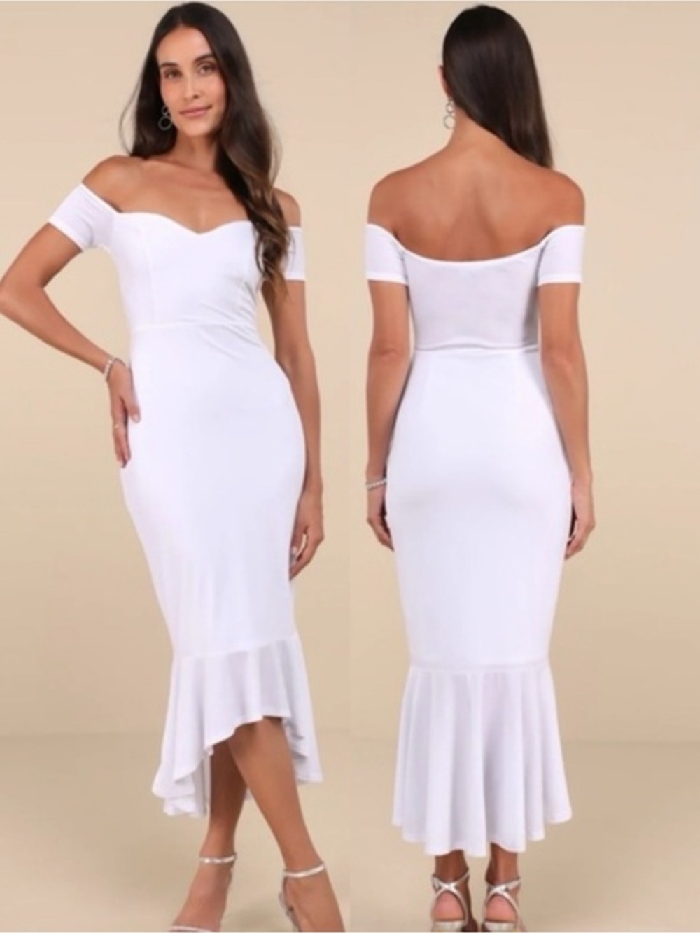 NWT Lulu’s How Much I Care White Velvet Off-the-Shoulder Midi Dress Small Chic
